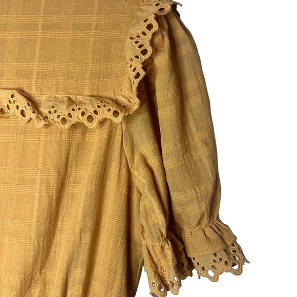 Vici dress Morgana cotton short eyelet mustard yellow size medium - Picture 7 of 15